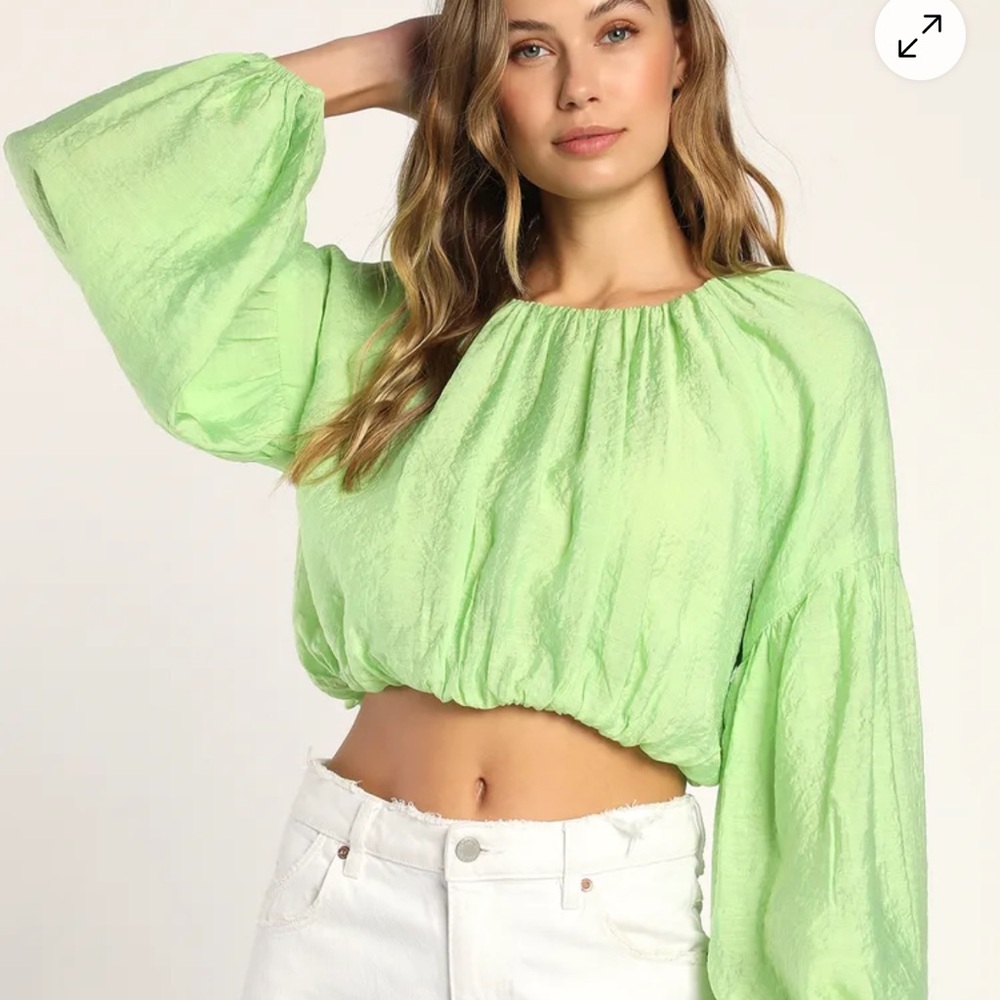 NWOT LULUS Total Bliss Lime Green Balloon Sleeve Crop Top